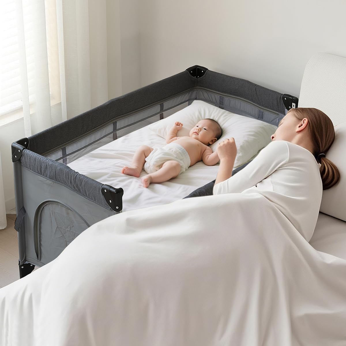 Amazon.co.jp: Oqhvup ベビーベッド 添い寝 乳児用ベッド 新生児ベッド